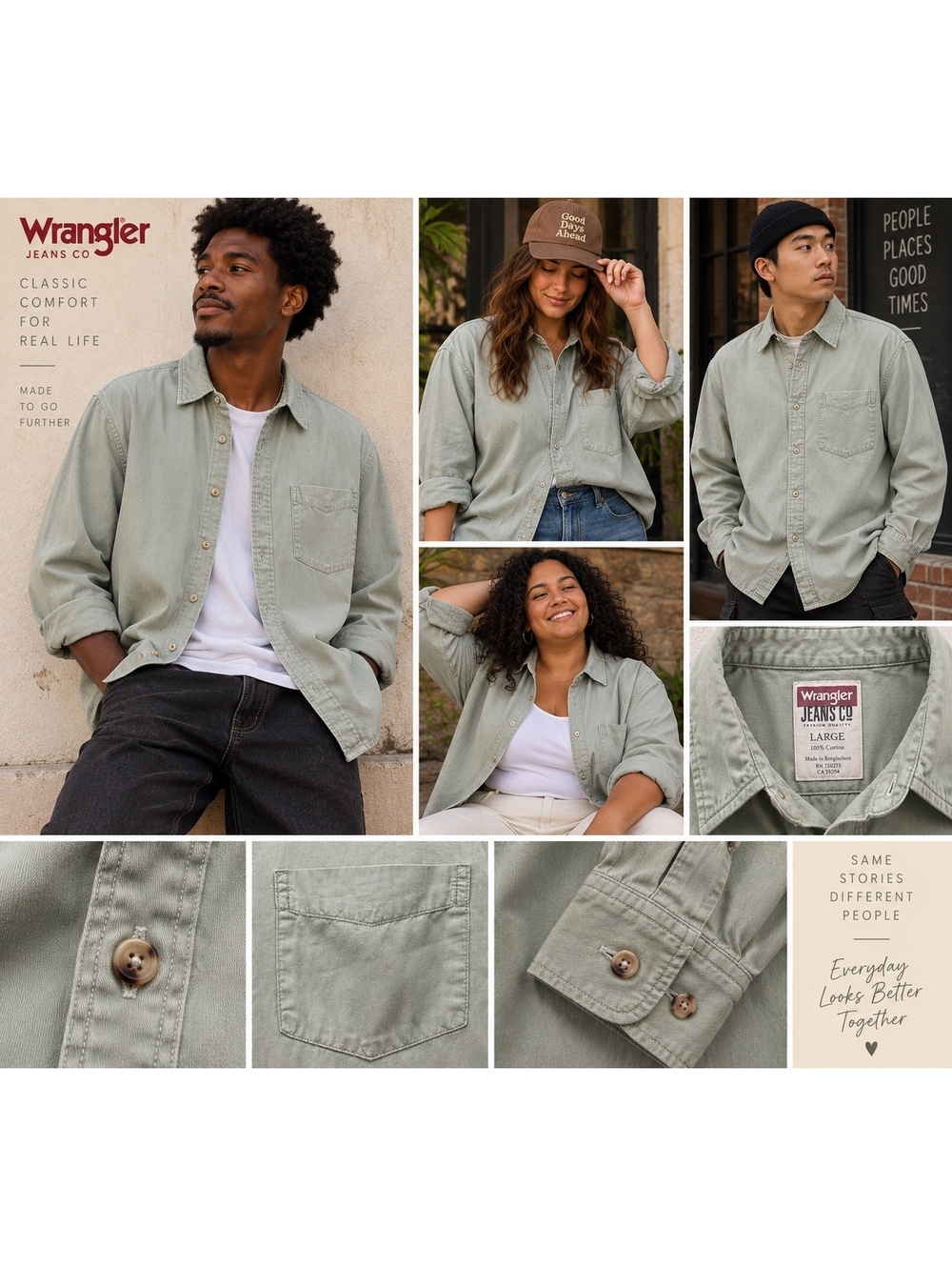 Wrangler Jeans Co Classic Comfort Light Green Corduroy Shirt Large